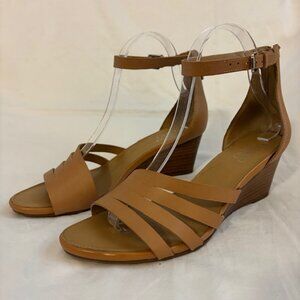 Franco Sarto Dutch Nude Leather Ankle Strap Wedge Sandal Size 8M